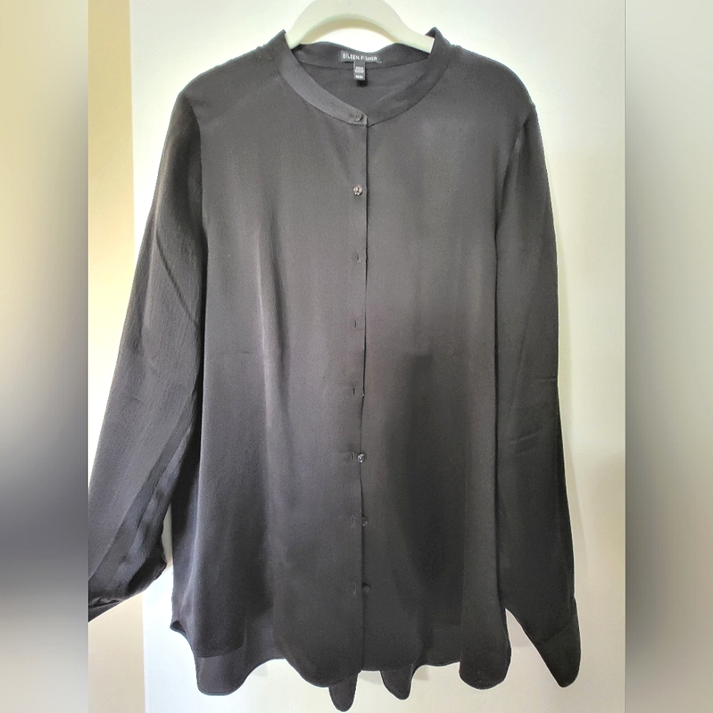 Eileen Fisher Crepe Mandarin Collar Blouse